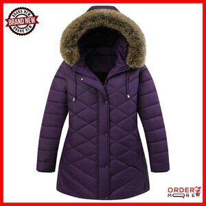 Plus Size Down Parka Puffer Coat | Detachable Hood, Waterproof, Windproof